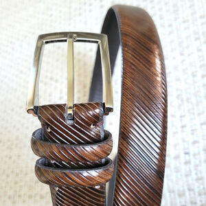 Mens 38 Jos. A Bank Full Grain Leather Belt Textured Dark Brown Silver Buckle